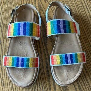 Soludos Women’s Multicolor Rainbow Embroidered and Leather Strap Sandals Size 10